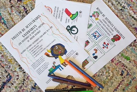 Spanish Activity Booklet pages colored with pens