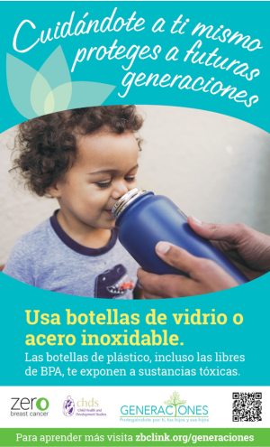 Poster about using glass or stainless steel water bottles, not plastic. 