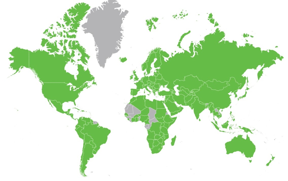 ZBC's global reach map with countries colored in