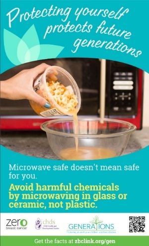 Poster about microwaving in glass or ceramic, not plastic.